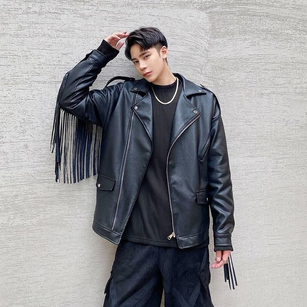 male vintage coat stage clothing men winter padded cotton thicken tassel pu leather streetwear hip hop punk motorcycle jacket, Black
male vintage coat stage clothing men winter padded cotton thicken tassel pu leather streetwear hip hop punk motorcycle jacket, Black