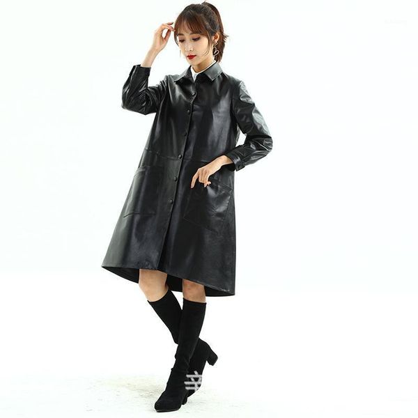 2021 leather women's long windbreaker patch pocket long sleeve fashion sweet little sheep skin stereo collar waist1, Black
2021 leather women's long windbreaker patch pocket long sleeve fashion sweet little sheep skin stereo collar waist1, Black