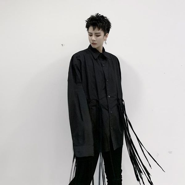 men casual loose long sleeve shirt japan style male ribbon streetwear hip hop dark black shirt stage fashion show clothing, White;black
men casual loose long sleeve shirt japan style male ribbon streetwear hip hop dark black shirt stage fashion show clothing, White;black