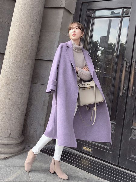 mdouble sided cashmere women's new winter mid long purple high-end look skinny woollen coat woman, Black
mdouble sided cashmere women's new winter mid long purple high-end look skinny woollen coat woman, Black