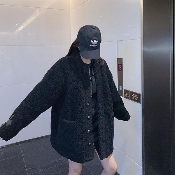 winter jacket women 2021 new jacket solid single breasted faux lamb fur coat warm thick fashion loose ladies coat teddy, Black
winter jacket women 2021 new jacket solid single breasted faux lamb fur coat warm thick fashion loose ladies coat teddy, Black
