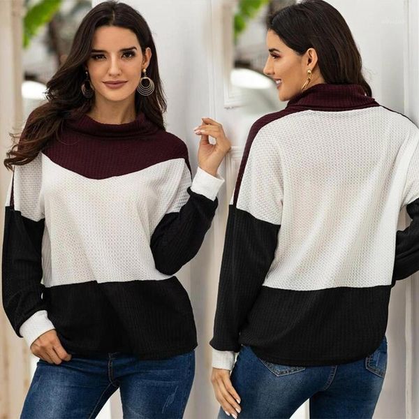 women's autumn winter loose high collar sweater color stitching bottoming shirt1, White;black
women's autumn winter loose high collar sweater color stitching bottoming shirt1, White;black