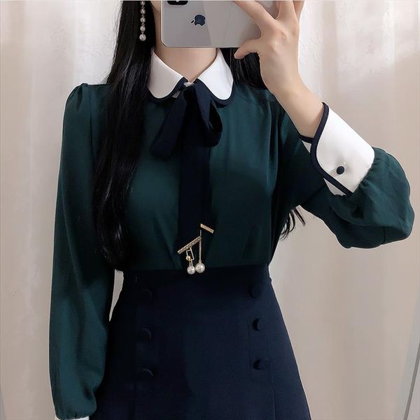 2020 brand new women cute shirt peter pan collar bowtie pearl womens and blouses long sleeve blusas mujer, White
2020 brand new women cute shirt peter pan collar bowtie pearl womens and blouses long sleeve blusas mujer, White
