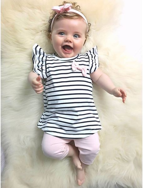 newborn baby girl clothes outfit set short sleeve casual stripe cute bow pink pants headband infant clothing suit lj201223, White
newborn baby girl clothes outfit set short sleeve casual stripe cute bow pink pants headband infant clothing suit lj201223, White