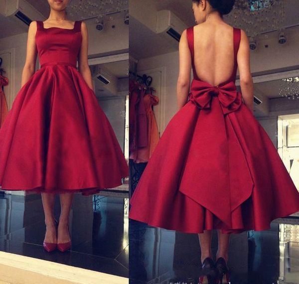 simple tea length a line satin short prom dresses with bow open back cocktail party bride special occasion formal vestidos, Black
simple tea length a line satin short prom dresses with bow open back cocktail party bride special occasion formal vestidos, Black