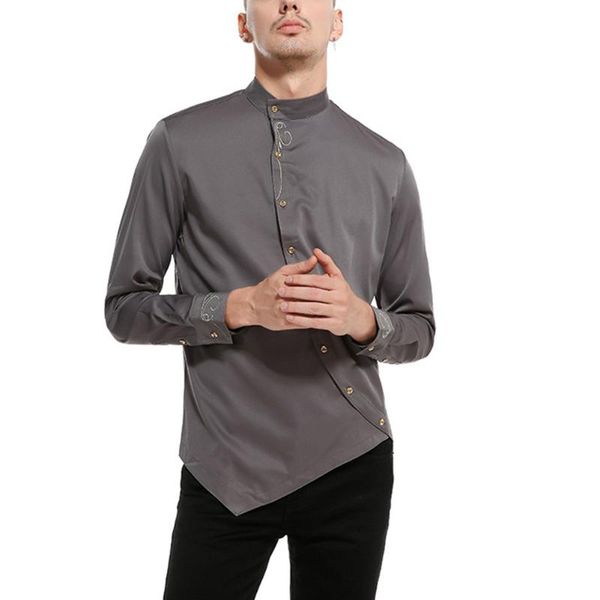 men long sleeve solid color oblique buttons slim breathable shirt for business work nin668, White;black
men long sleeve solid color oblique buttons slim breathable shirt for business work nin668, White;black