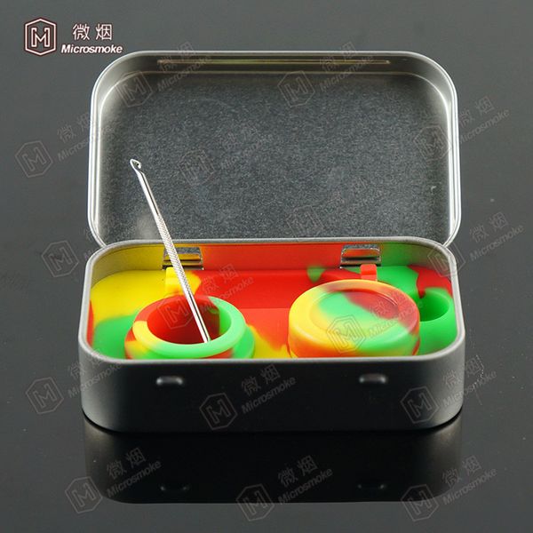 silicone kit set with 1pcs tin box 2pcs 5ml silicone dab pad containers for wax dabs jars and silver dabber tool
silicone kit set with 1pcs tin box 2pcs 5ml silicone dab pad containers for wax dabs jars and silver dabber tool