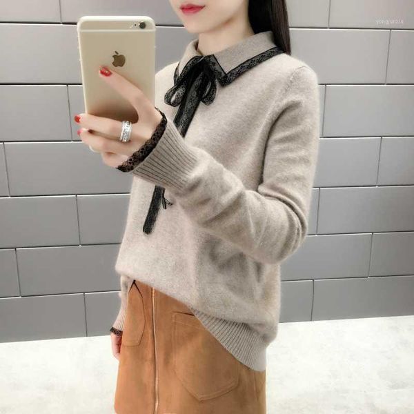 s-xxl plus size lace patchwork jumper sweater ladies turn-down collar korean knitted women 6 color spring casual sweaters1, White;black 
s-xxl plus size lace patchwork jumper sweater ladies turn-down collar korean knitted women 6 color spring casual sweaters1, White;black