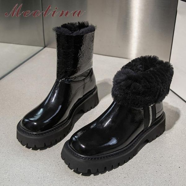 boots meotina platform med heel snow woman genuine leather ankle thick short zip female shoes winter warm black 
boots meotina platform med heel snow woman genuine leather ankle thick short zip female shoes winter warm black