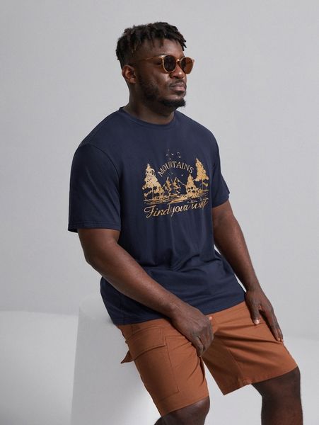 extended sizes men slogan & tree print tee 27um#, White;black