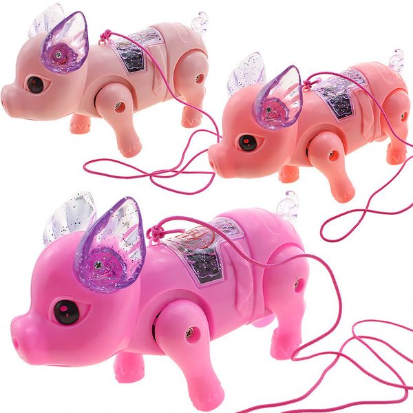 Sound Light Piggy Toy Leash Piggy Luminous Concert Walk Cute Pig Portable Electric Children's Toy Simulation Piggy Baby Led Lighted Toy