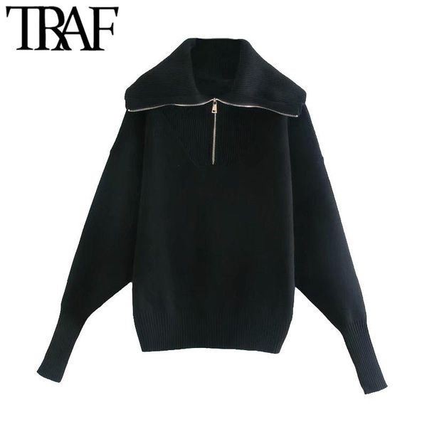 traf women fashion ribbed trim loose knitted zip-up sweaters vintage high collar long sleeve female pullovers chic, White;black
traf women fashion ribbed trim loose knitted zip-up sweaters vintage high collar long sleeve female pullovers chic, White;black