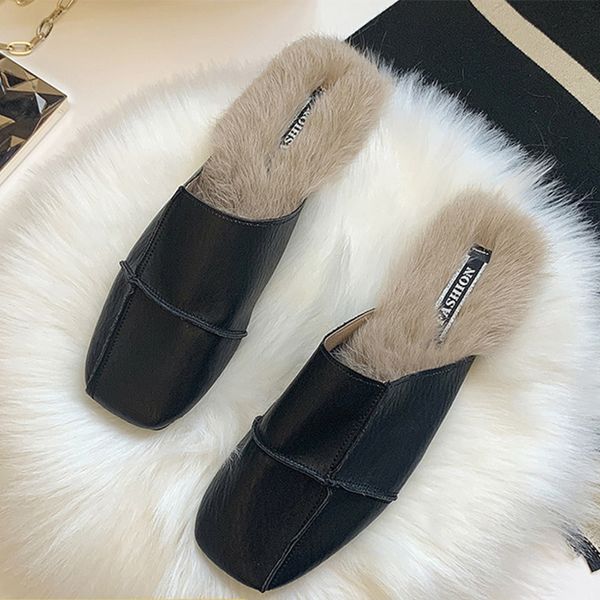 women faux fur slippers autumn fashion mules ladies pu leather footwear 2020 female shoes casual comfortable square toe flats y1123, Black
women faux fur slippers autumn fashion mules ladies pu leather footwear 2020 female shoes casual comfortable square toe flats y1123, Black