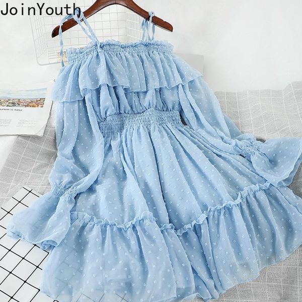 casual dresses joinyouth women dot chiffon dress sling slash neck ruffle a-line flare long sleeve elastic slim waist vestido 59250, Black;gray
casual dresses joinyouth women dot chiffon dress sling slash neck ruffle a-line flare long sleeve elastic slim waist vestido 59250, Black;gray