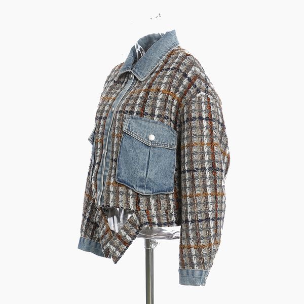 new european designer women fancy jackets denim slivers plaid wool outerwear 2021 autumn winter streetwear loose coat party ly2o, Black;brown
new european designer women fancy jackets denim slivers plaid wool outerwear 2021 autumn winter streetwear loose coat party ly2o, Black;brown