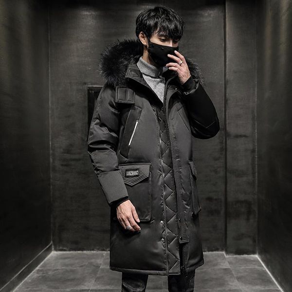 men's down & parkas winter hooded big fur collar long warm white duck jacket, Black
men's down & parkas winter hooded big fur collar long warm white duck jacket, Black