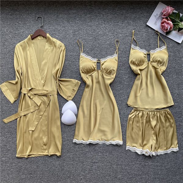 Sleepwear 4PCS Robe Set Women Satin Nightwear Intimate Lingerie Loose Kimono Bathrobe Bridal Wedding Home Dressing Gown, White 4pcs set
Sleepwear 4PCS Robe Set Women Satin Nightwear Intimate Lingerie Loose Kimono Bathrobe Bridal Wedding Home Dressing Gown, White 4pcs set