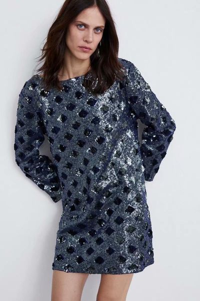 women european party sequinned dress full sleeve black paillette dress women clothing vestidos1, Black;gray
women european party sequinned dress full sleeve black paillette dress women clothing vestidos1, Black;gray