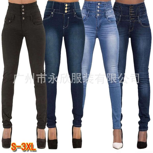 spring women's high waisted multi buttonhole slim fit elastic jeans with small feet, Blue
spring women's high waisted multi buttonhole slim fit elastic jeans with small feet, Blue