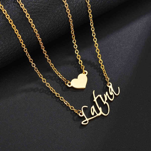 stainless steel custom double name heart necklace private letter number multi-layer pendant men women valentine day gifts, Silver
stainless steel custom double name heart necklace private letter number multi-layer pendant men women valentine day gifts, Silver