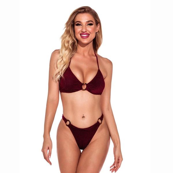 women's swimwear women halter ring solid color swimsuit summer push up micro bikinis female two-piece bikini concise 2021, White;black
women's swimwear women halter ring solid color swimsuit summer push up micro bikinis female two-piece bikini concise 2021, White;black