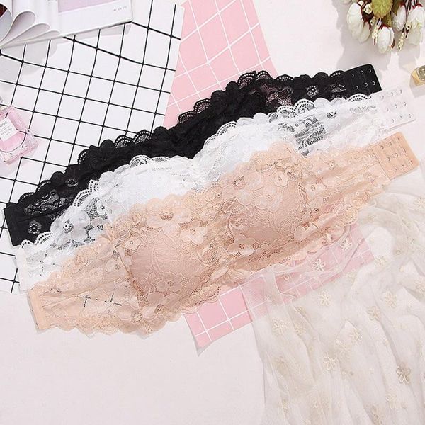 vertvie womens floral lace seamless bandeau wire 4-hook bralette strapless tube, White;black
vertvie womens floral lace seamless bandeau wire 4-hook bralette strapless tube, White;black