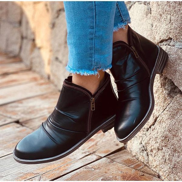 women short boots leather ankle boots autumn winter shoes zipper retro punk female waterproof flat shoes botas mujer1, Black
women short boots leather ankle boots autumn winter shoes zipper retro punk female waterproof flat shoes botas mujer1, Black