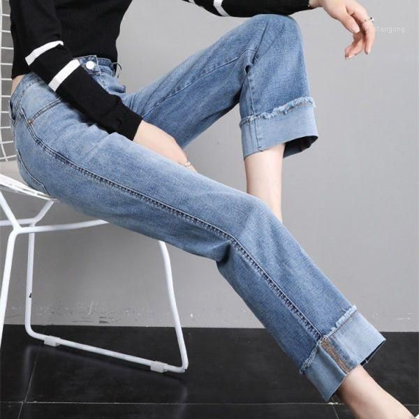 stretch flanging straight jeans han edition show thin female 2020 spring new easing students wide-legged pants1, Blue
stretch flanging straight jeans han edition show thin female 2020 spring new easing students wide-legged pants1, Blue