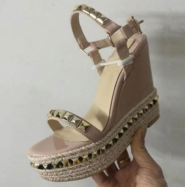 luxury designer red bottom wedge cataclou summer sandals gold patent leather studded ladies ankle strap women's pumps party dress shoes, Black
luxury designer red bottom wedge cataclou summer sandals gold patent leather studded ladies ankle strap women's pumps party dress shoes, Black