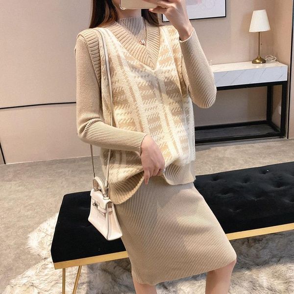 new small fragrance style sweater female two piece suit han fan fashion wild temperament knitted dress suit, White;black
new small fragrance style sweater female two piece suit han fan fashion wild temperament knitted dress suit, White;black