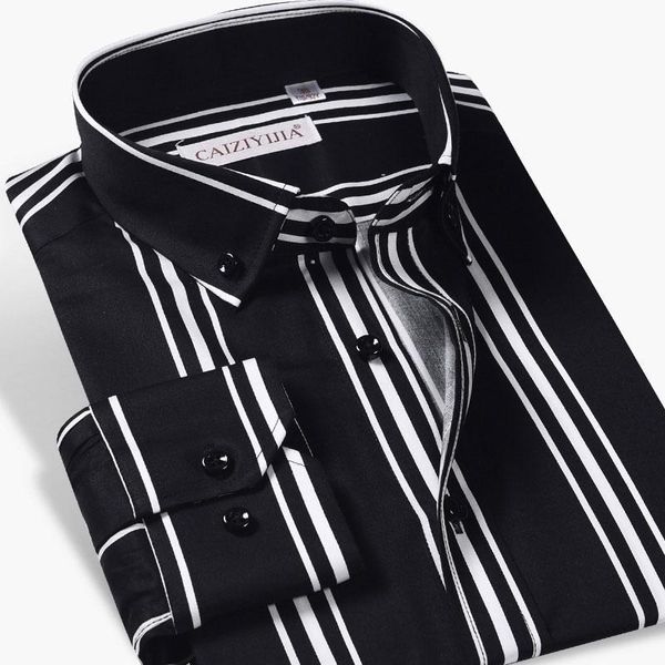men's long sleeve 3-color striped dress shirts comfortable 100% cotton smart casual button down collar easy care shirt, White;black 
men's long sleeve 3-color striped dress shirts comfortable 100% cotton smart casual button down collar easy care shirt, White;black
