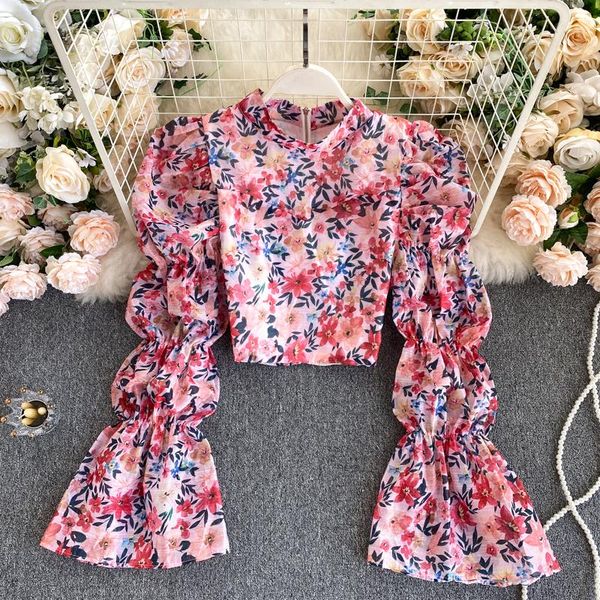 women's blouses & shirts foamlina floral print chic blouse summer fashion women stand collar flare sleeve back zipper sweet short femal, White
women's blouses & shirts foamlina floral print chic blouse summer fashion women stand collar flare sleeve back zipper sweet short femal, White