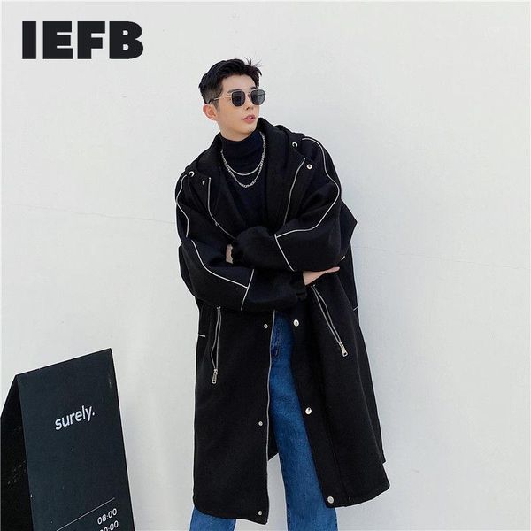 iefb wool reflective drawstring long coat men's black hooded woolen coat trend thickened loose zipper clothing for male new p1651
iefb wool reflective drawstring long coat men's black hooded woolen coat trend thickened loose zipper clothing for male new p1651