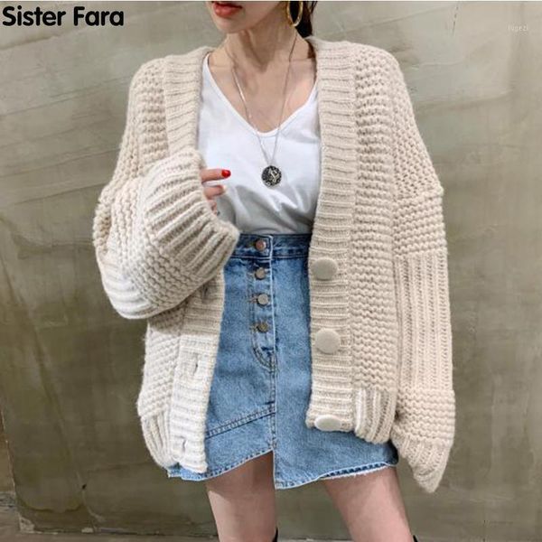 sister fara spring autumn new woman's sweater cardigan jacket korean harajuku loose big button knitted leisure trend coat 1, White
sister fara spring autumn new woman's sweater cardigan jacket korean harajuku loose big button knitted leisure trend coat 1, White