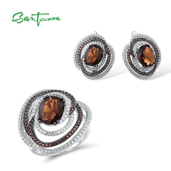 santuzza jewelry set for woman genuine 925 sterling silver sparkling brown smoky glass ring earrings set trendy fine jewelryq1228, Golden;white
santuzza jewelry set for woman genuine 925 sterling silver sparkling brown smoky glass ring earrings set trendy fine jewelryq1228, Golden;white