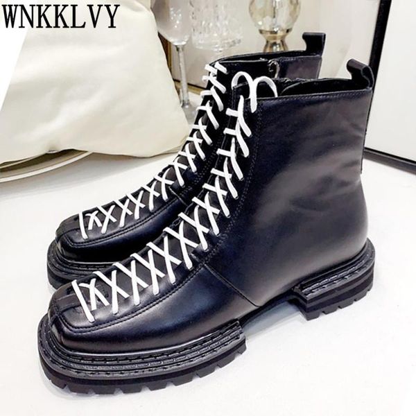 thick bottom square toe boots women genuine leather lace up chunky heel shoes british style autumn short boots female, Black
thick bottom square toe boots women genuine leather lace up chunky heel shoes british style autumn short boots female, Black