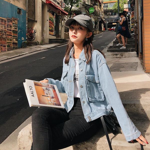 women's jackets harajuku short denim jacket female 2021 autumn korean loose wild pocket jean women casual bomber chaqueta mujer, Black;brown
women's jackets harajuku short denim jacket female 2021 autumn korean loose wild pocket jean women casual bomber chaqueta mujer, Black;brown