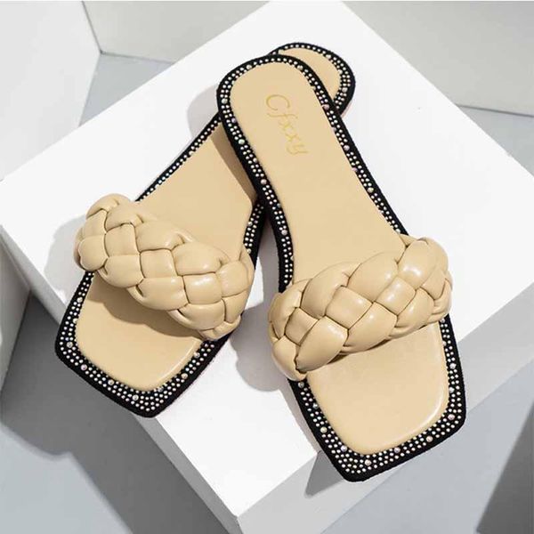slippers 2021 braided designer slides women sandals cross woven big braid leather flat casual beach shoes ladies, Black
slippers 2021 braided designer slides women sandals cross woven big braid leather flat casual beach shoes ladies, Black