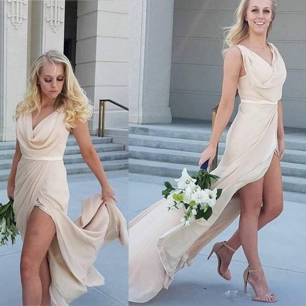 african champagne bridesmaid dresses long sheath high split evening wedding guest dress beach party dresses robes de p179, White;pink
african champagne bridesmaid dresses long sheath high split evening wedding guest dress beach party dresses robes de p179, White;pink