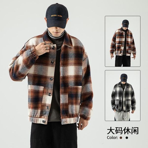 men's wool & blends korean-style style 2021 autumn and winter woolen cloth plaid jacket men trend loose fold-down collar large size co, Black
men's wool & blends korean-style style 2021 autumn and winter woolen cloth plaid jacket men trend loose fold-down collar large size co, Black