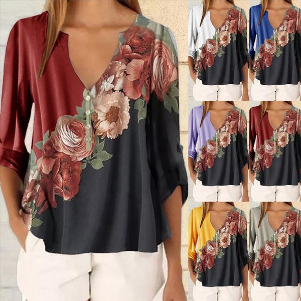 fashion floral printed t shirts summer womens 3 4 bell sleeve deep v neck casual loose female plus size, White
fashion floral printed t shirts summer womens 3 4 bell sleeve deep v neck casual loose female plus size, White