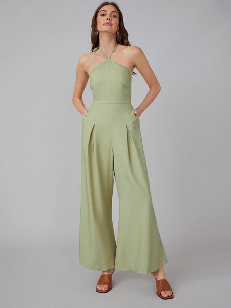 spandex backless halter jumpsuit o45f#, White