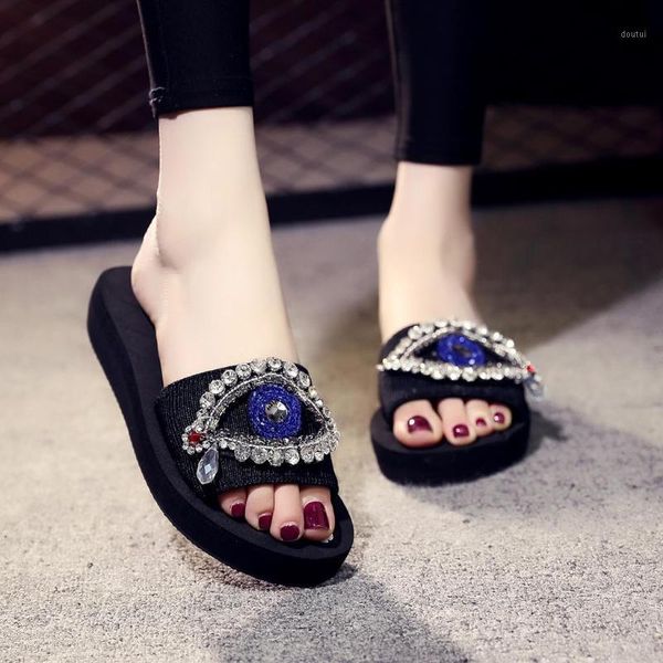 slippers 2021 women's summer beach casual shoes hand-made eyes crystal wedges slipper fashion loafers mujer slides outdoor home1, Black
slippers 2021 women's summer beach casual shoes hand-made eyes crystal wedges slipper fashion loafers mujer slides outdoor home1, Black