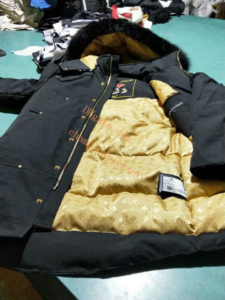 f19 men's stag lake long parkas hooded with real fox fur collar gold mouse printing inside, Black
f19 men's stag lake long parkas hooded with real fox fur collar gold mouse printing inside, Black