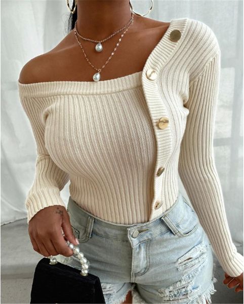 women's sweaters thorn tree knitted sweater long sleeve women asymmetrical collar black white buttons off shoulder pullover autumn fal, White;black
women's sweaters thorn tree knitted sweater long sleeve women asymmetrical collar black white buttons off shoulder pullover autumn fal, White;black