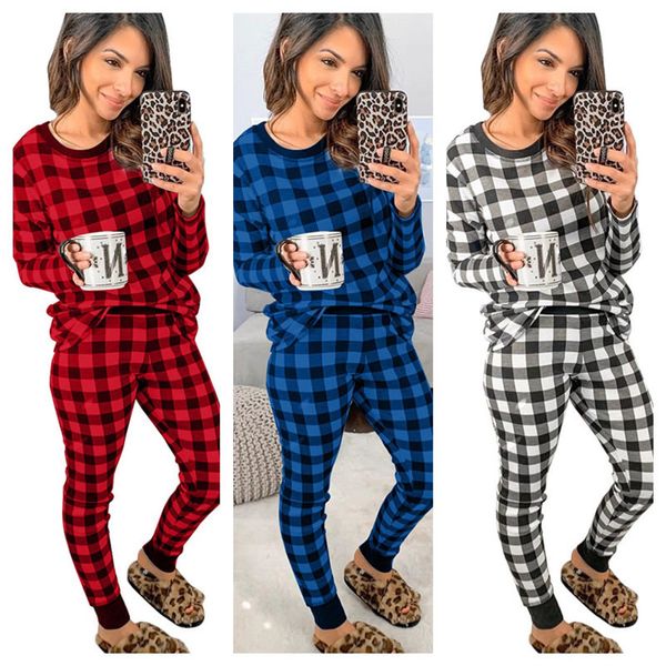 women designer pajamas slim simple classic plaid home wear autumn winter long-sleeved pullover trousers two pieces outfits e112304, White
women designer pajamas slim simple classic plaid home wear autumn winter long-sleeved pullover trousers two pieces outfits e112304, White