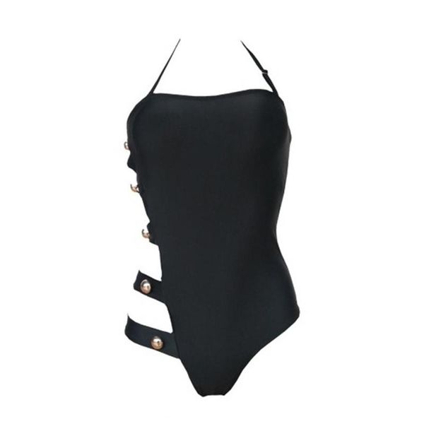 ladies side button buckle hollow hanging neck triangle one-piece swimsuit sizexl, White;black
ladies side button buckle hollow hanging neck triangle one-piece swimsuit sizexl, White;black