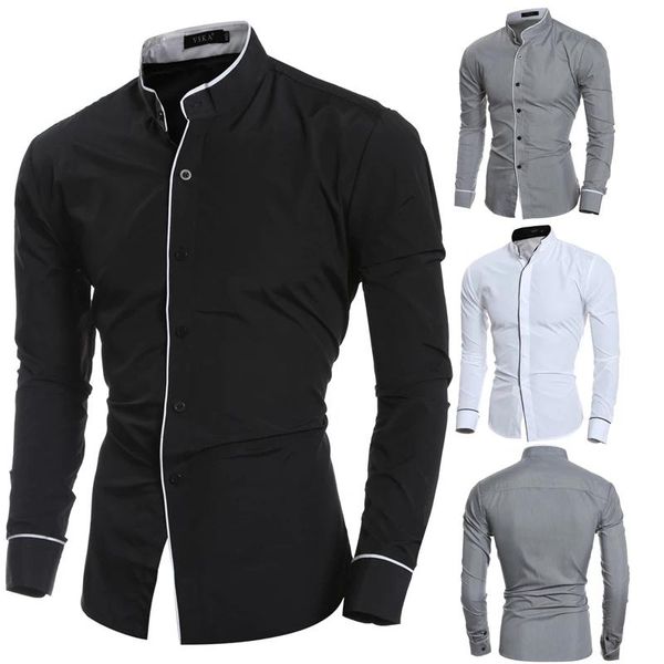 men's dress shirts stand collar men shirt fashion long sleeve casual solid slim fit business chemise homme, White;black
men's dress shirts stand collar men shirt fashion long sleeve casual solid slim fit business chemise homme, White;black