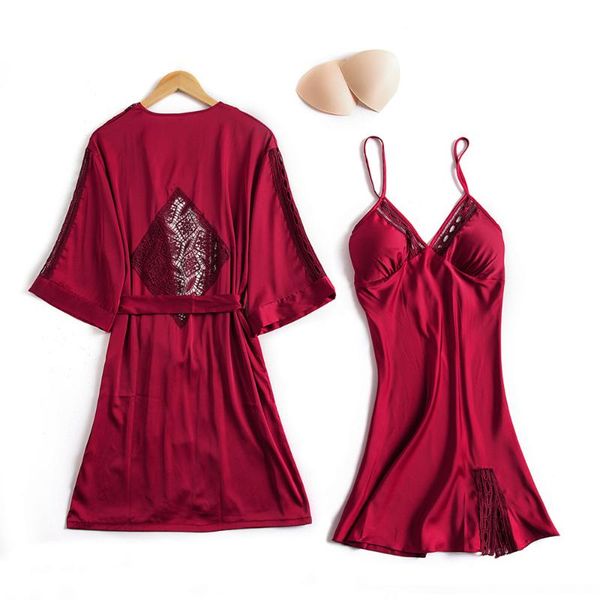 women's sleepwear summer and autumn silk hollow pajamas with chest pad nightdress nightgown two-piece home service, Black;red
women's sleepwear summer and autumn silk hollow pajamas with chest pad nightdress nightgown two-piece home service, Black;red