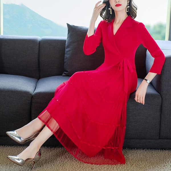 casual dresses elegant long sleeve patchwork mesh mid-calf dress women v neck ruffle wrap party vintage solid color clothes, Black;gray
casual dresses elegant long sleeve patchwork mesh mid-calf dress women v neck ruffle wrap party vintage solid color clothes, Black;gray
